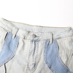 Pantalon en jean taille haute à jambe large et à découpes ondulées en cristal scintillant