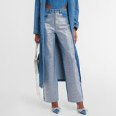 Sparkly Rhinestone Detail Pocket High Waist Straight Leg Jeans