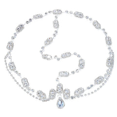 Sparkly Teardrop Pendant Crystal Embellished Layered Bridal Head Chain - Silver