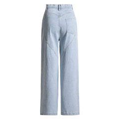Stylish Crystal Embellished CutOut High Waist Straight Leg Denim Jeans