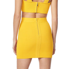 Jupe moulante courte côtelée taille haute de couleur unie - YelLow