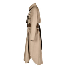 Trench-coat hybride en cuir à manches longues avec col écharpe et ceinture