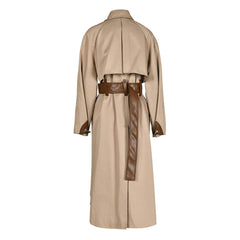 Trench-coat hybride en cuir à manches longues avec col écharpe et ceinture