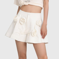 SHORT BLANC TAILLE HAUTE à fleurs