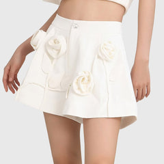 SHORT BLANC TAILLE HAUTE à fleurs