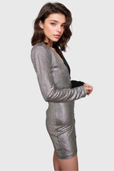 Half Tweed Half Leather Short Dress - Black