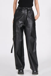 Pantalon large en cuir - Noir