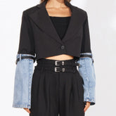 Schwarzer KURZER Blazer mit DENIM-Ärmeln