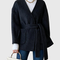 DUNKELGRAUER Cardigan mit Gürtel und Taschen