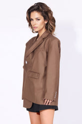 Irregular Closure Blazer - Brown