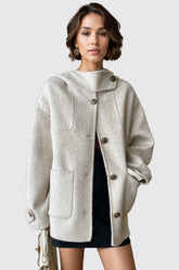 Jacket with Buttoned Collar - Beige