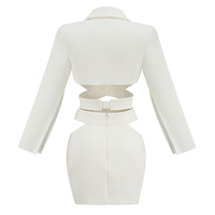 Unique CutOut Split Sleeve Wraparound Blazer Matching Set - White