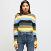 Vibrant Melange Striped Langarm Pullover Pullover - Mehrfarbig