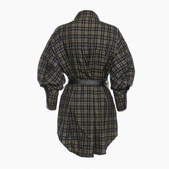 Chemise à carreaux longue à col boutonné et ceinture à épaules tombantes de style victorien