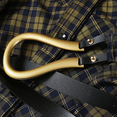 Chemise à carreaux longue à col boutonné et ceinture à épaules tombantes de style victorien