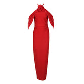 Vintage 3D Rosette Corsage gerüscht Mesh Bandage Split Maxi Neckholder formelles Kleid