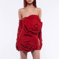 Robe courte moulante bustier en crêpe à gros motifs de roses vintage