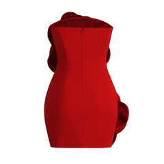 Robe courte moulante bustier en crêpe à gros motifs de roses vintage