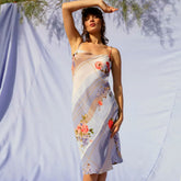 Vintage Wasserfallausschnitt Patchwork Blumen Cami Midi Slip Kleid - Lila