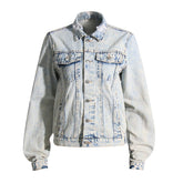 Vintage Distressed Ripped Detail Button-Down Acid Wash Jeansjacke