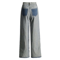 Jean vintage taille haute avec poches cargo et empiècements contrastés à jambe large