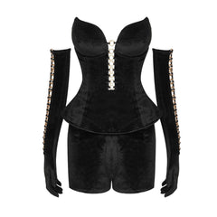 Ensemble assorti haut sans bretelles en velours avec gant complet et anneau en O vintage