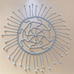 Vintage Faux Pearl Beaded Rhinestone Caged Tassel Flapper Headpiece - Silver