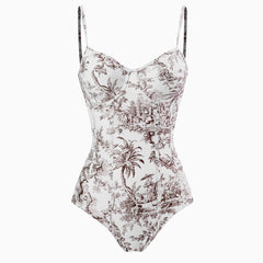 Maillot de bain une pièce à armatures et décolleté en cœur à imprimé vintage