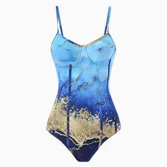 Maillot de bain une pièce à armatures et décolleté en cœur à imprimé vintage