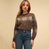 Vintage Schneeflocke Jacquard Mohair Strickpullover - Kaffee