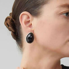 Boucles d'oreilles à tige vintage en argent sterling poli avec onyx bicolore
