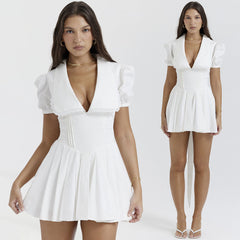 Mini-robe blanche SADAKO avec col et nœud