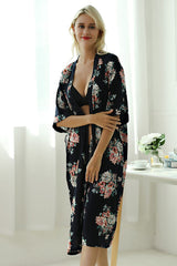 Lange Nachtwäsche, sexy Bademantel mit Baumwolldruck