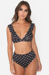 Bikini mit hoher Taille und Rüschen und Punkten