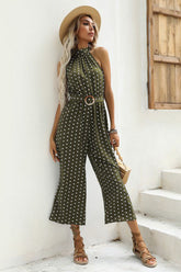 Jumpsuit mit Trichterhalsausschnitt und Gürtel im Polka Dots-Print
