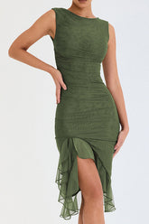 Lorbeerblatt-Midikleid mit Rüschen
