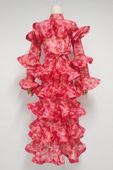 Tiered-Frills Linen-Blend Midi Dress