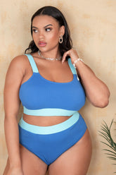 (XL-4XL) Plus Size Rippenbikini mit hoher Taille