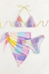 Ensemble bikini 3 pièces à imprimé coloré