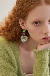 Boucles d'oreilles pendantes en forme de cœur avec impression à l'huile