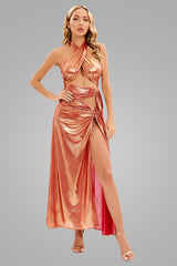 Robe longue à découpes et col licou