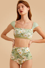 Ensemble de bikini à encolure carrée vintage violet