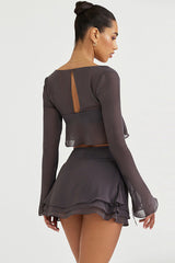 Kurzes Chiffon-Set mit Rüschenbesatz