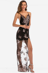 Robe longue de soirée à sequins dos nu