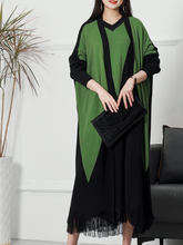 Pure Polyester V-neck Knitted Cardigan Long Sleeves Midi-Dress