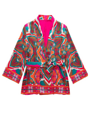 robe veste kimono courte imprimée avec ceinture d'automne