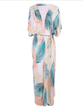 Robe longue en coton beige à imprimé feuilles pour pique-nique
