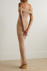 Robe longue en résille Hotfix beige