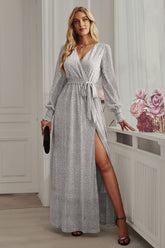 Robe longue scintillante fendue sur le devant Leandra