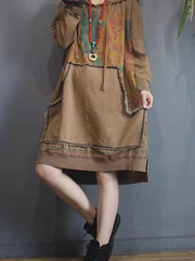 Sweat à capuche ample en denim de couleur contrastée, grande taille, longueur midi